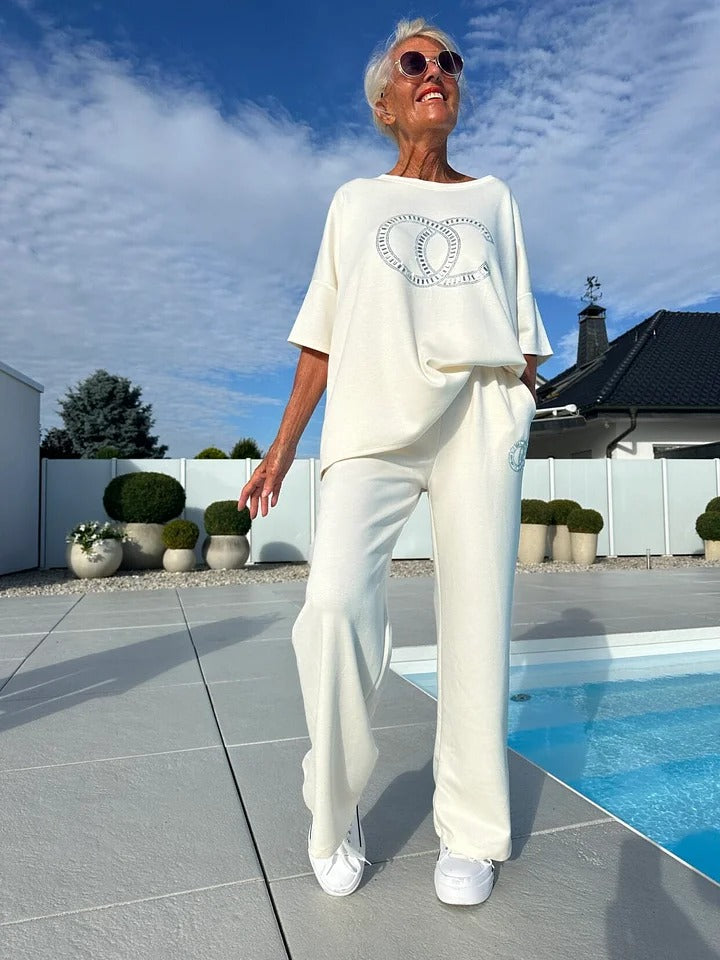 Limited offering! Casual two-piece set for women, solid-colored sweater and loose pants