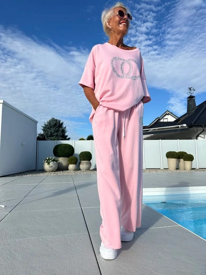 Limited offering! Casual two-piece set for women, solid-colored sweater and loose pants