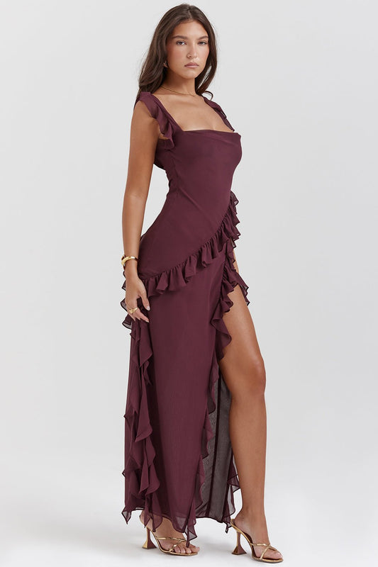 Lovés | Elegant Ruffle Maxi Dress with Front Slit